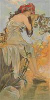 ALPHONSE MUCHA (1860-1939). [THE SEASONS.] 4 calendar sheets. 1897. Each panel is 16x8 inches, 41x21 cm. Ketterlinus Lithographic Mfg.